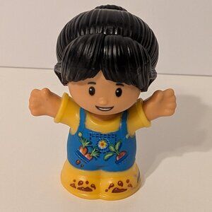 Fisher Price Little People Black Hair Farm Girl with Flowers Overalls